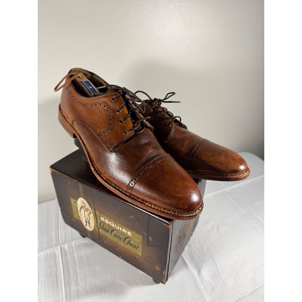 Johnston & Murphy J&M 1850 Mens Tan Brown Leather Cap Toe Brogue Derby Shoes 13M